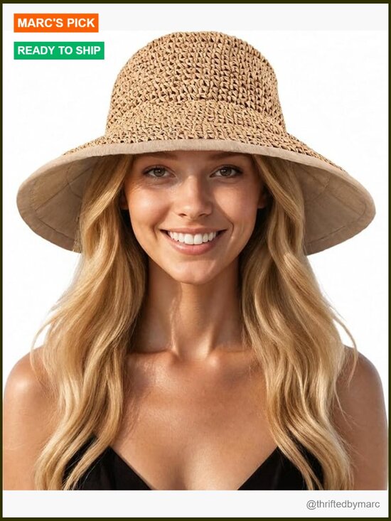 UV Protection Wide Brim Straw Bucket Hat Packable Beach Sun Hat main image 7